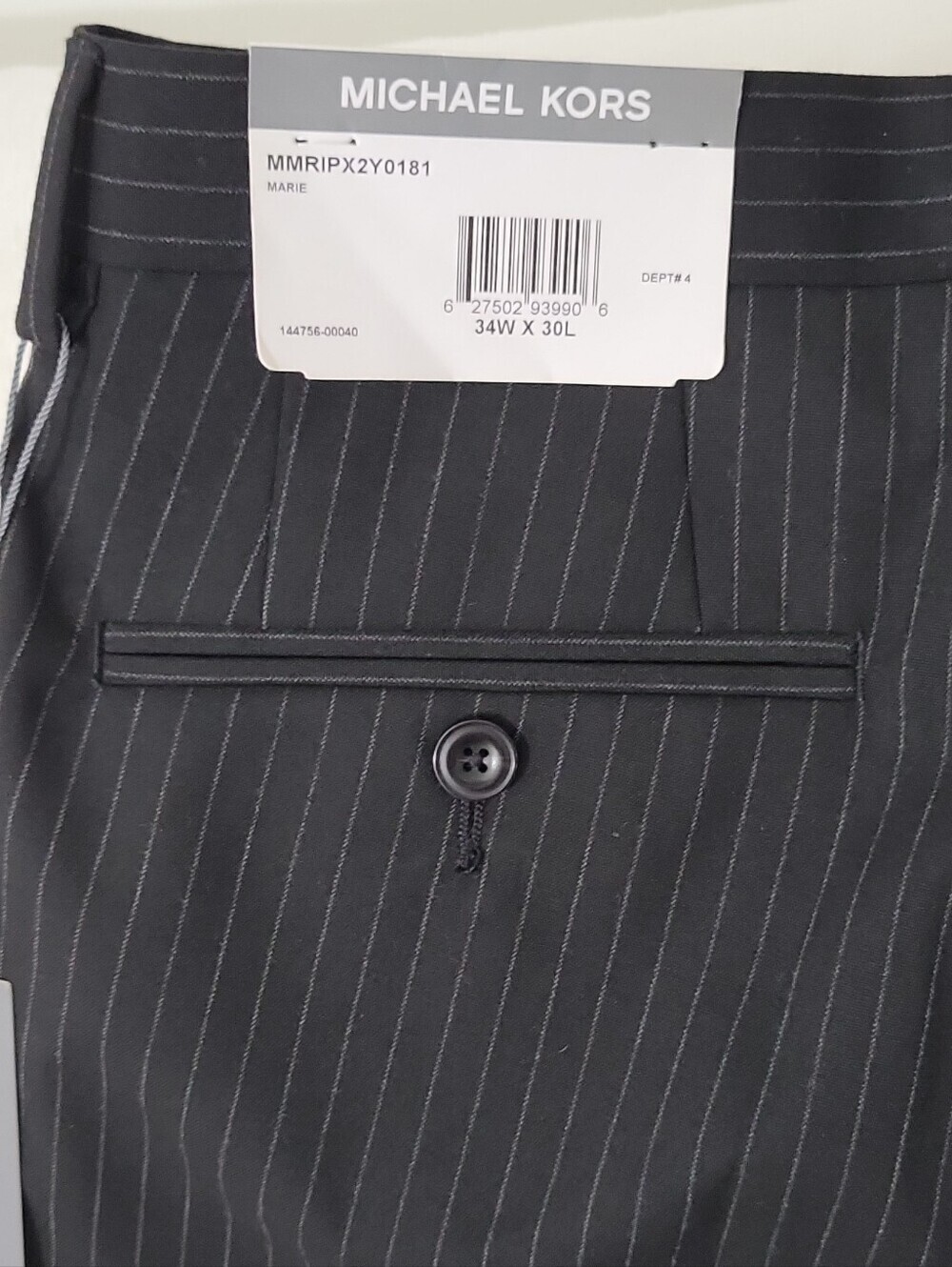 Michael Kors Men's Black Pinstripe Dress Pants 34W x 30L Flat Front - Picture 7 of 16